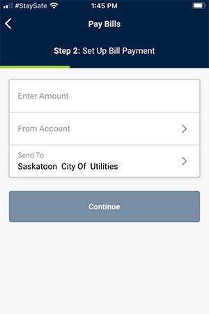 Mobile Pay Bills Pay Bills screen on mobile