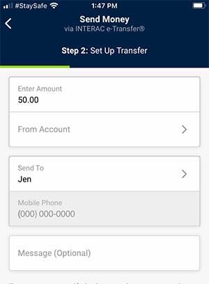 Mobile Send Money Send Money screen on mobile